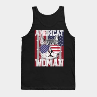 Americat Woman American Flag 4th Of July Cat Meowica Tank Top